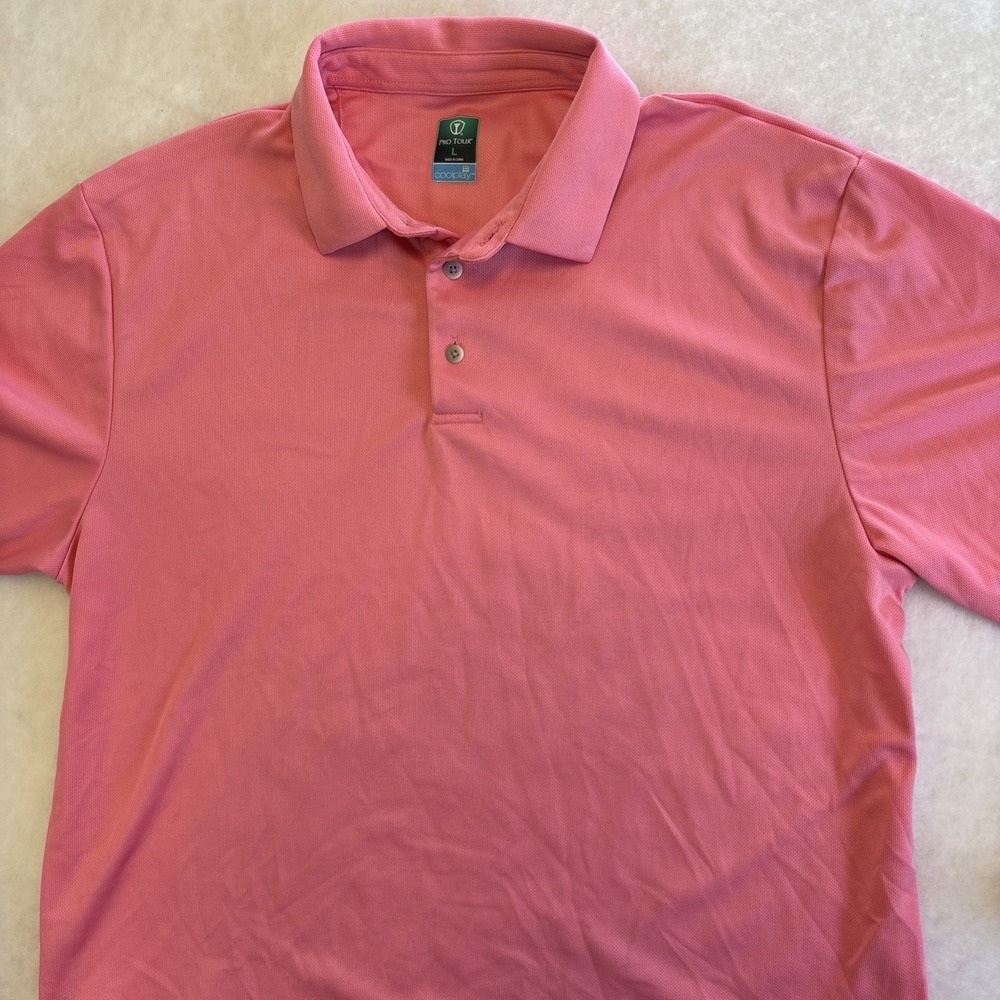 Pro Tour Cool Play Mens Large Pink Textured Stripe Golf Polo Shirt L